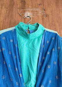 Embroidered Blue Ombre Kurta Set