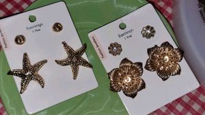 Gold Tone Stud Earring Set