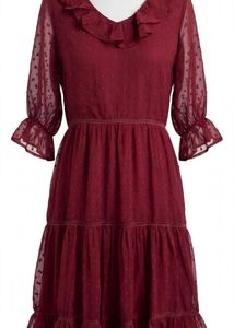 Burgundy Ruffled Tiered Dress