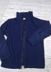 Navy Blue Zip-Up Knit Sweater