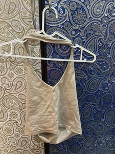 Beige Halter Neck Crop Top