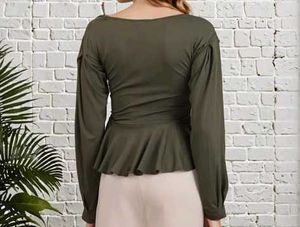 Elegant Green V-Neck Peplum Top