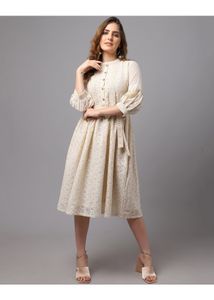 Branded Floral Dress With Tieup
