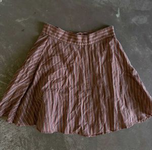 Brown Striped A-Line Mini Skirt