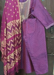 Purple Embroidered Kurti Set