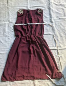 Maroon Embellished Shoulder Dress