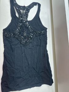Black Tank Top with Crochet Detail