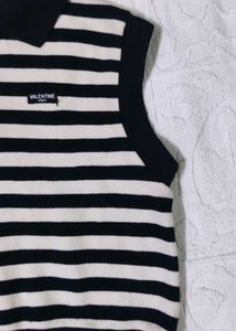 Striped Sleeveless Polo Top