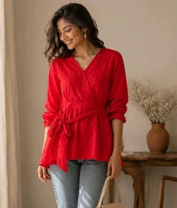 Chic Red Wrap Top
