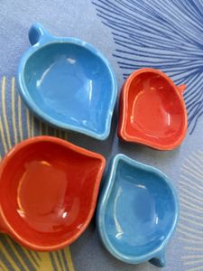 Set of 4 colourful ceramic diyas 🪔❤️💙