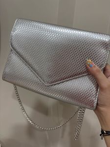 westside Silver Textured Clutch Bag
