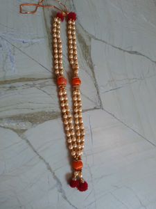 Elegant Pearl & Orange Beaded Garland Mala