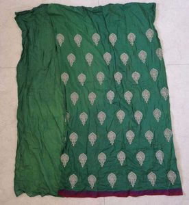 Green Cotton Embroidered Dress Material