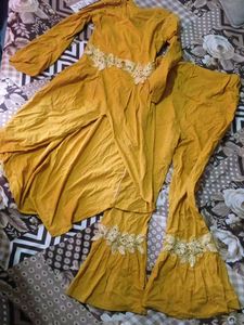 Yellow Embroidered Kurta Set with Bell Bottoms