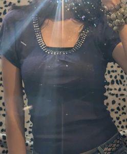 Y2K Purple Fitted Pleated Waist Top