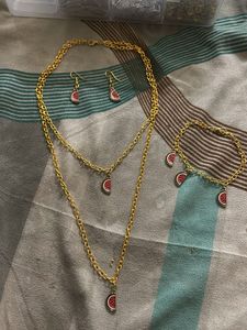Watermelon Charm Necklace, Bracelet & Earrings Set