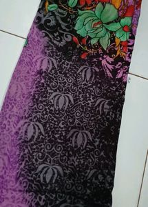 "Purple" Printed Saree With Unstitched Blouse