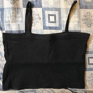 Black Ribbed Square Neck Crop Top