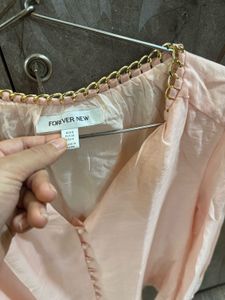 Elegant Peach Puff Sleeve Button-Up Blouse
