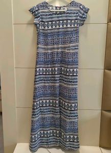 Blue & White Printed Maxi Dress in M