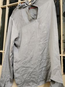 Silky Gray Tie-Neck Blouse