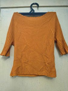 Ribbed Boat Neck 3/4 Sleeve Top