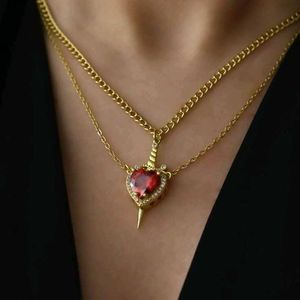 Couple Gold Heart &amp; Sword Necklace Set