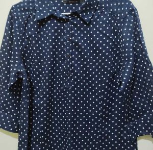 Anasazi Navy Blue White Polka Dot Tunic Top Shirt