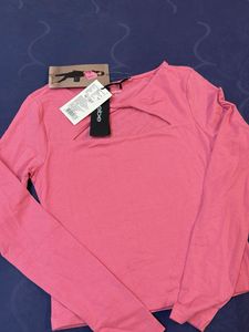 Pink Long Sleeve Cut-Out Top