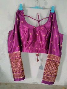 Designer Purple Blouse with Golden Embroidery