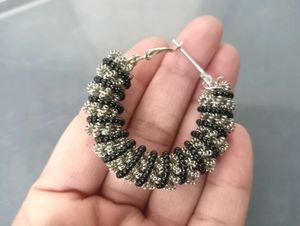 Small Beads Black And Silver Round Earring ( Pair 1)