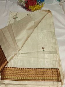 Elegant Embroidered Cream Saree with blouse