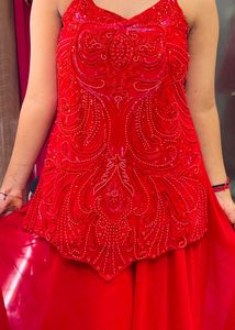 Karwachauth special bead stone Red Beaded Dress