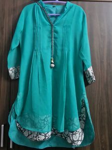 Elegant Teal Kurta with Pleated Neckline
