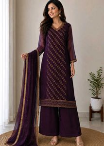 Purple Kurta Palazzo Set with Dupatta