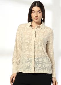 Elegant Floral Sheer Button-Up Shirt