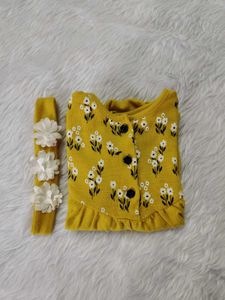 Cute Baby Girl Yellow Floral Romper &amp; Headband Set