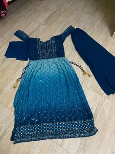 Stunning Blue nayra cut Kurta Set with Palazzo &amp; D