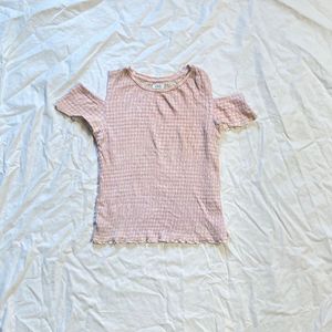 Cute Pink Smocked Cold Shoulder Top