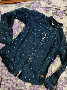 Navy Blue Patterned Casual Shirt