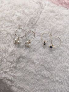 Elegant Pearl and Black Stone Hoop Earrings ✨