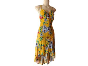 Yellow Floral Midi Dress with Tie-Front