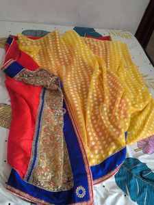 Elegant Yellow & Red Saree