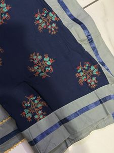 Stylish Grey Kurta Set with Navy Blue Dupatta