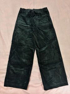 Women's Dark Green Velvet Wide-Leg Pants