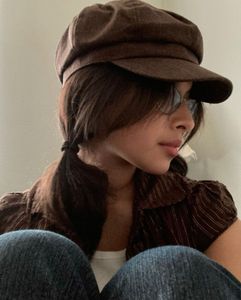 Brown Suede Baker Boy Cap