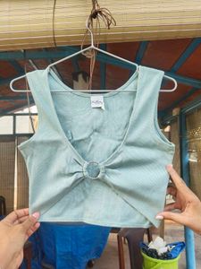Teal Blue Top With Metallic Bust Detail