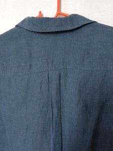 Linen Blue Oversized Button-Down Tunic Shirt