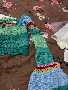Crochet Knit Striped Crop Top