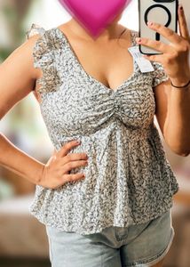 Floral Ruched V-Neck Top